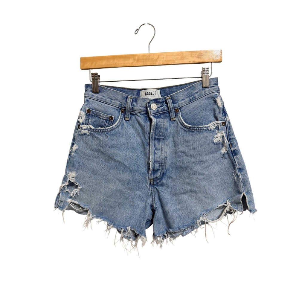 Agolde Dee High Rise Distressed Denim Shorts Light Wash Blue 26
